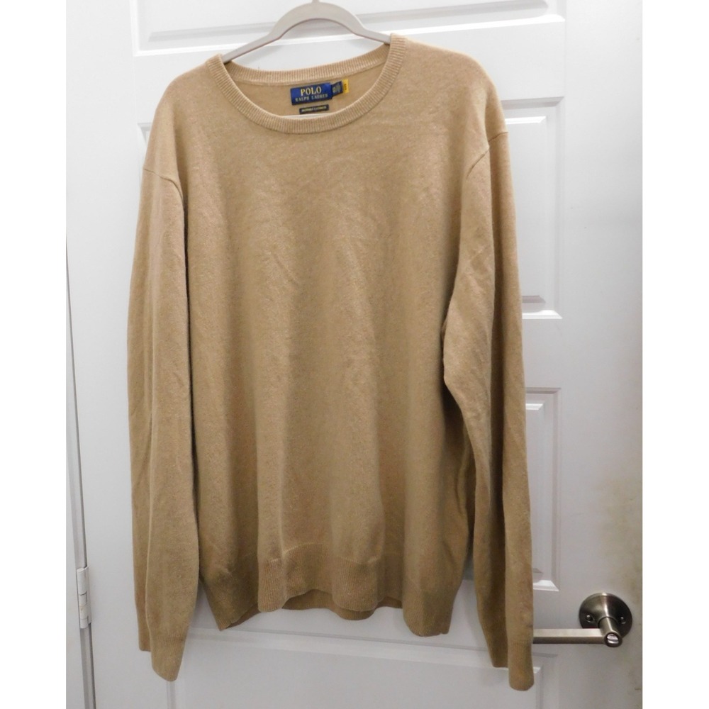 Polo Ralph Lauren Sweater Beige Washable Cashmere Crew Neck $228rt Mens XXL